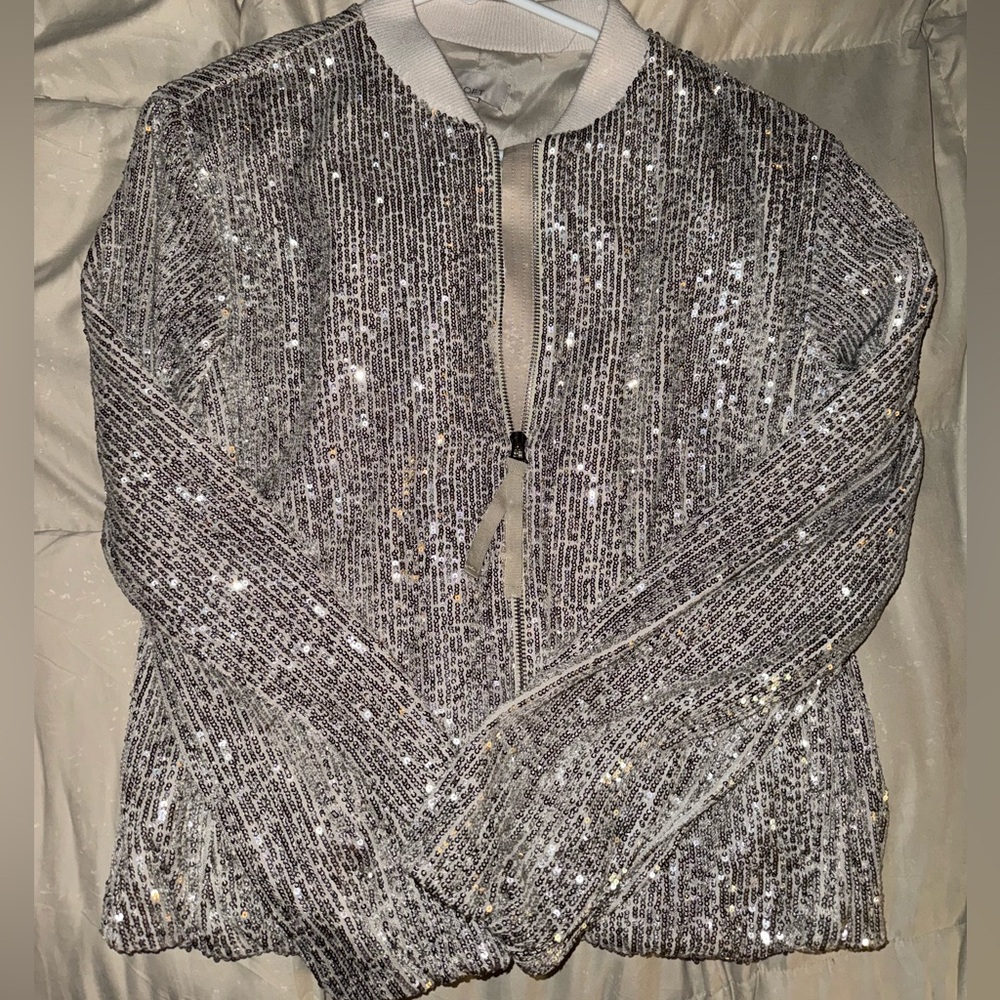 Silver Sequin bomber Jacket